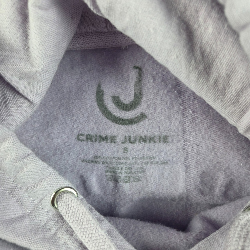 Crime Junkie Podcast Hoodie Sweater Womens Small Lilac Long Sleeve Pullover - Picture 8 of 9
